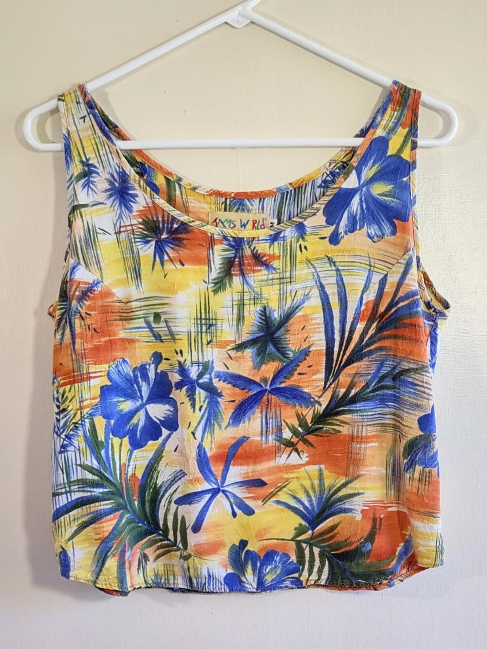 Vintage Jams World Sunset Tank Top Sz Medium Hawaii Vibrant Tropical Hibiscus